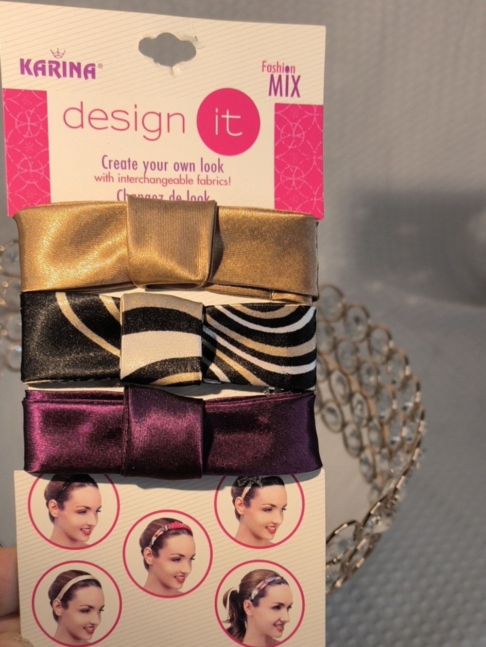 Design It Satin Bow Headbands Set — Gold, Black/White Zebra & Purple